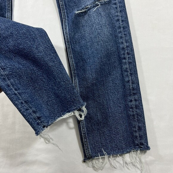 Zara Women High Rise Straight Leg Raw Hem Distress stretch Denim Jean Size US 2 - Picture 7 of 11